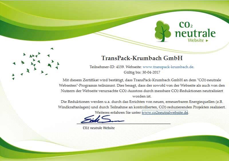 Website von TransPack-Krumbach ab sofort CO2 Neutral